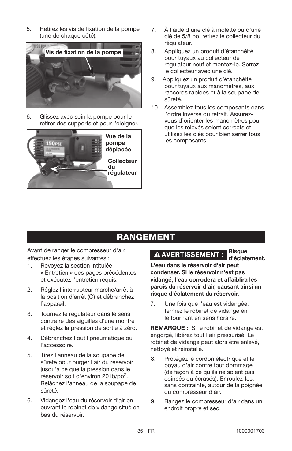 Rangement | Porter-Cable 1000001703 User Manual | Page 35 / 60