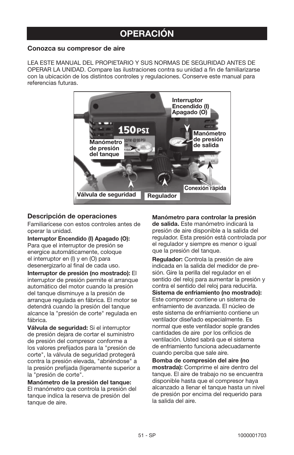 Operación | Porter-Cable 1000001703 User Manual | Page 51 / 60