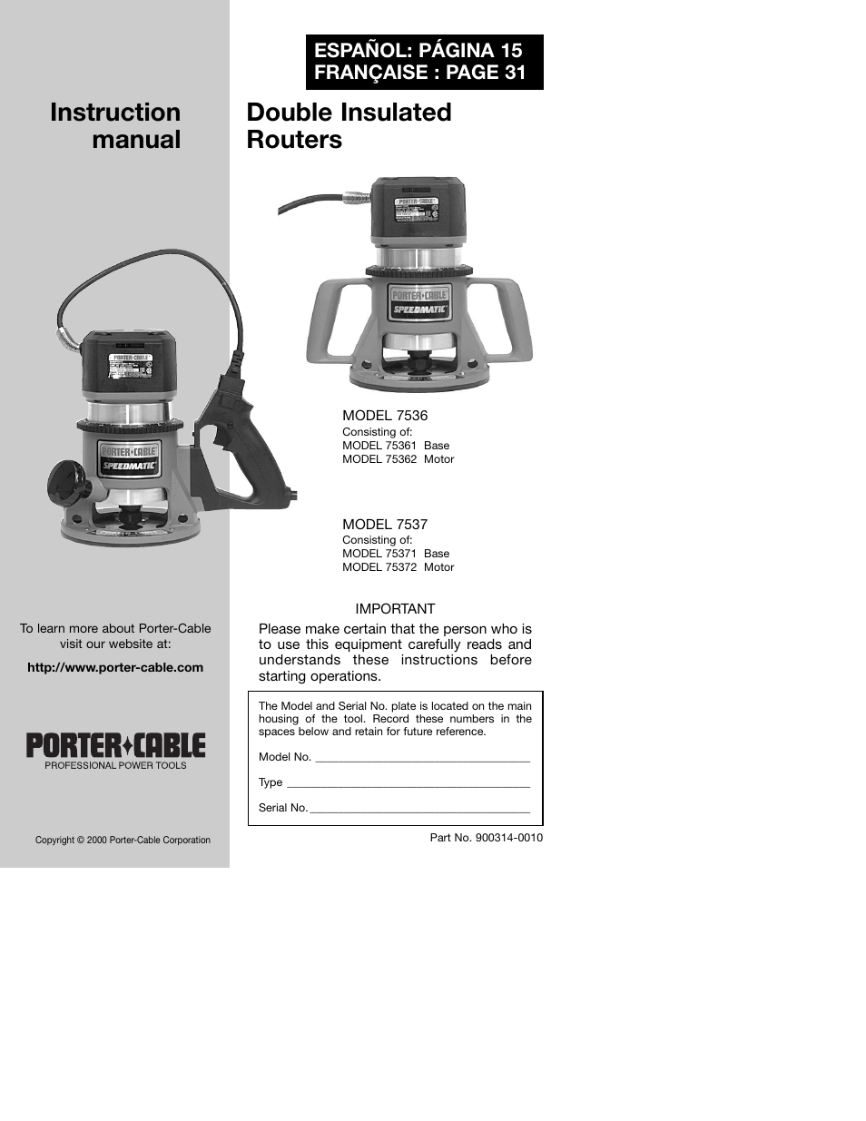 Porter-Cable 7536 User Manual | 15 pages
