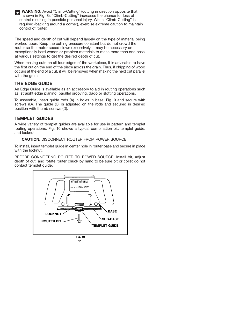 The edge guide, Templet guides | Porter-Cable 7536 User Manual | Page 11 / 15