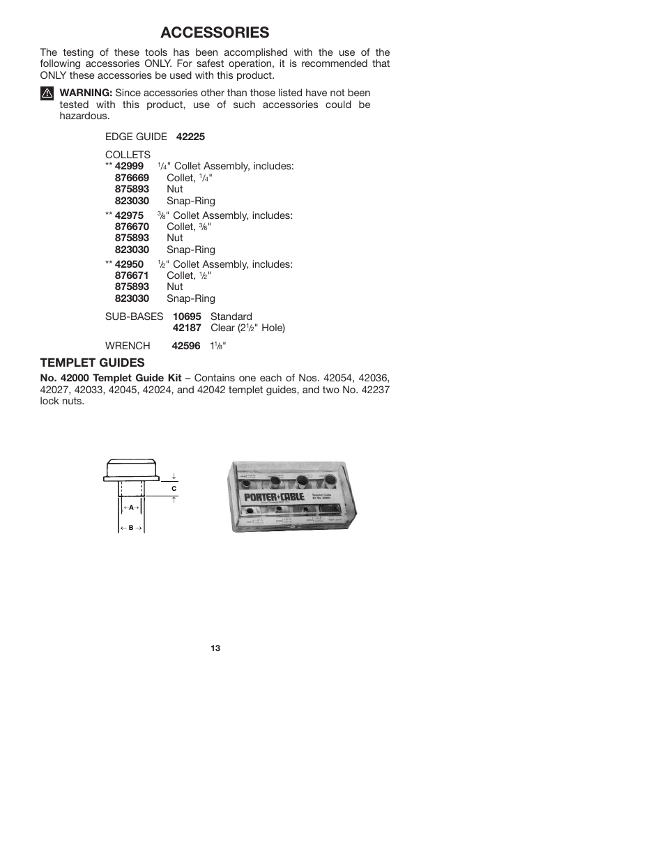 Accessories, Templet guides | Porter-Cable 7536 User Manual | Page 13 / 15