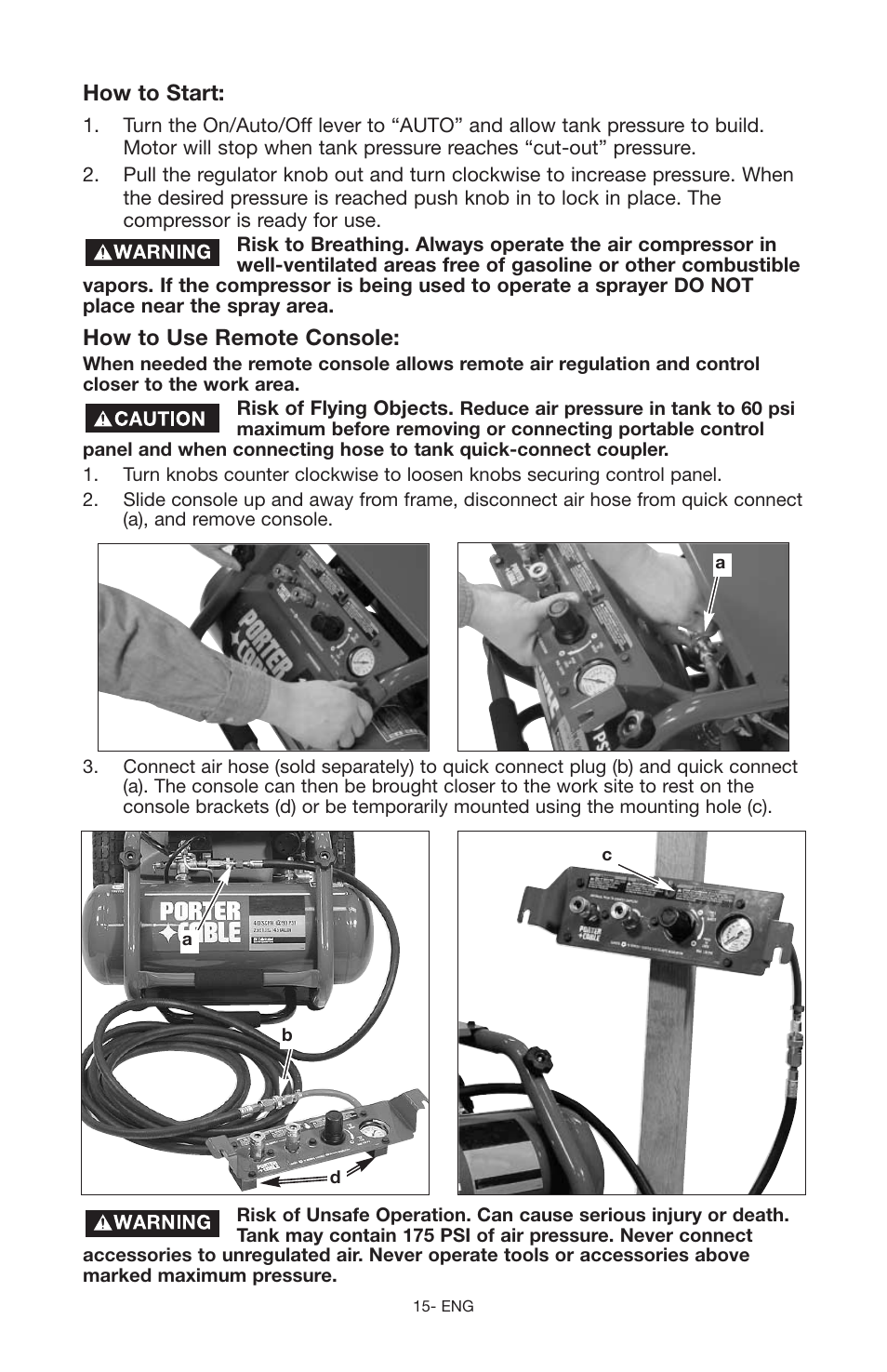 How to start, How to use remote console | Porter-Cable JOB BOSS C3555 User Manual | Page 15 / 78