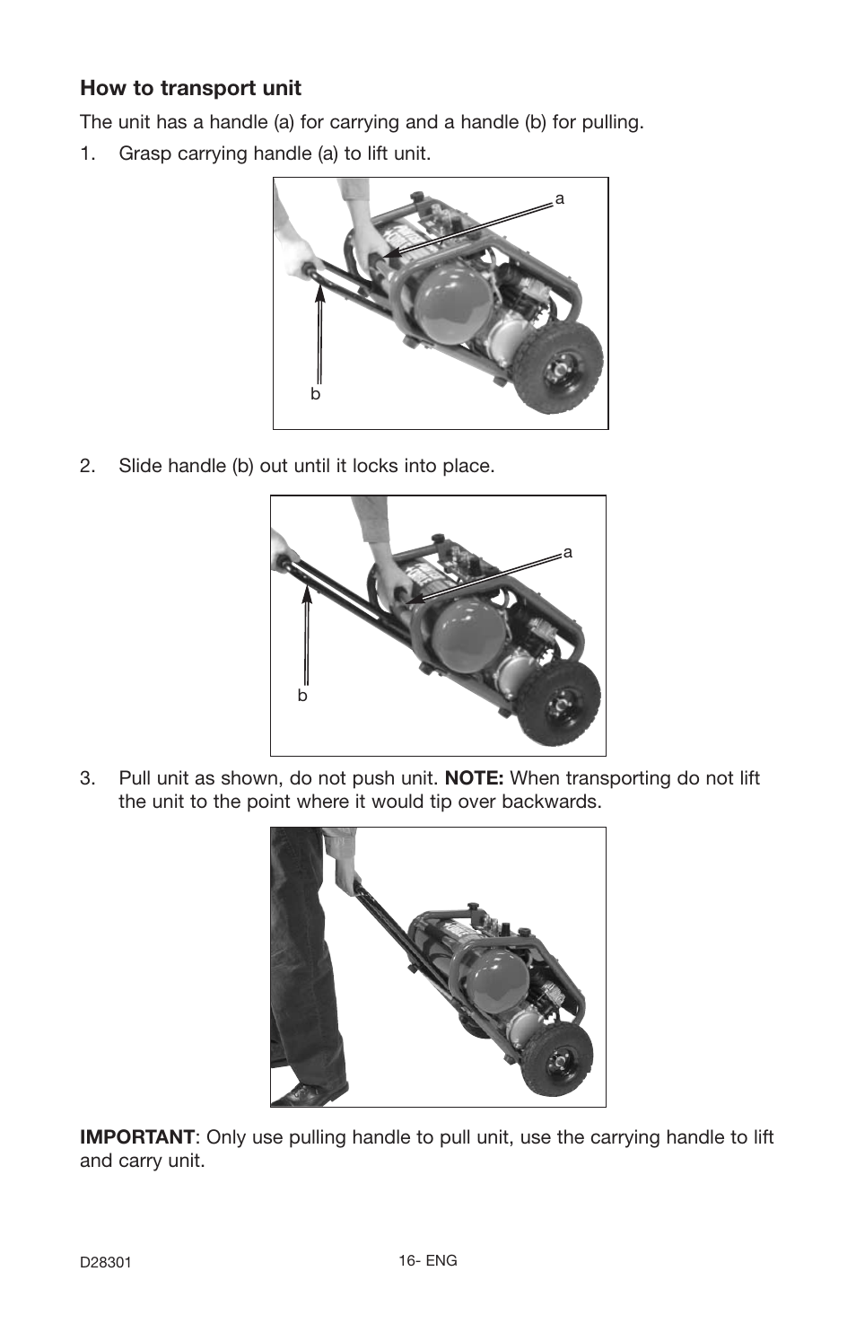 How to transport unit | Porter-Cable JOB BOSS C3555 User Manual | Page 16 / 78