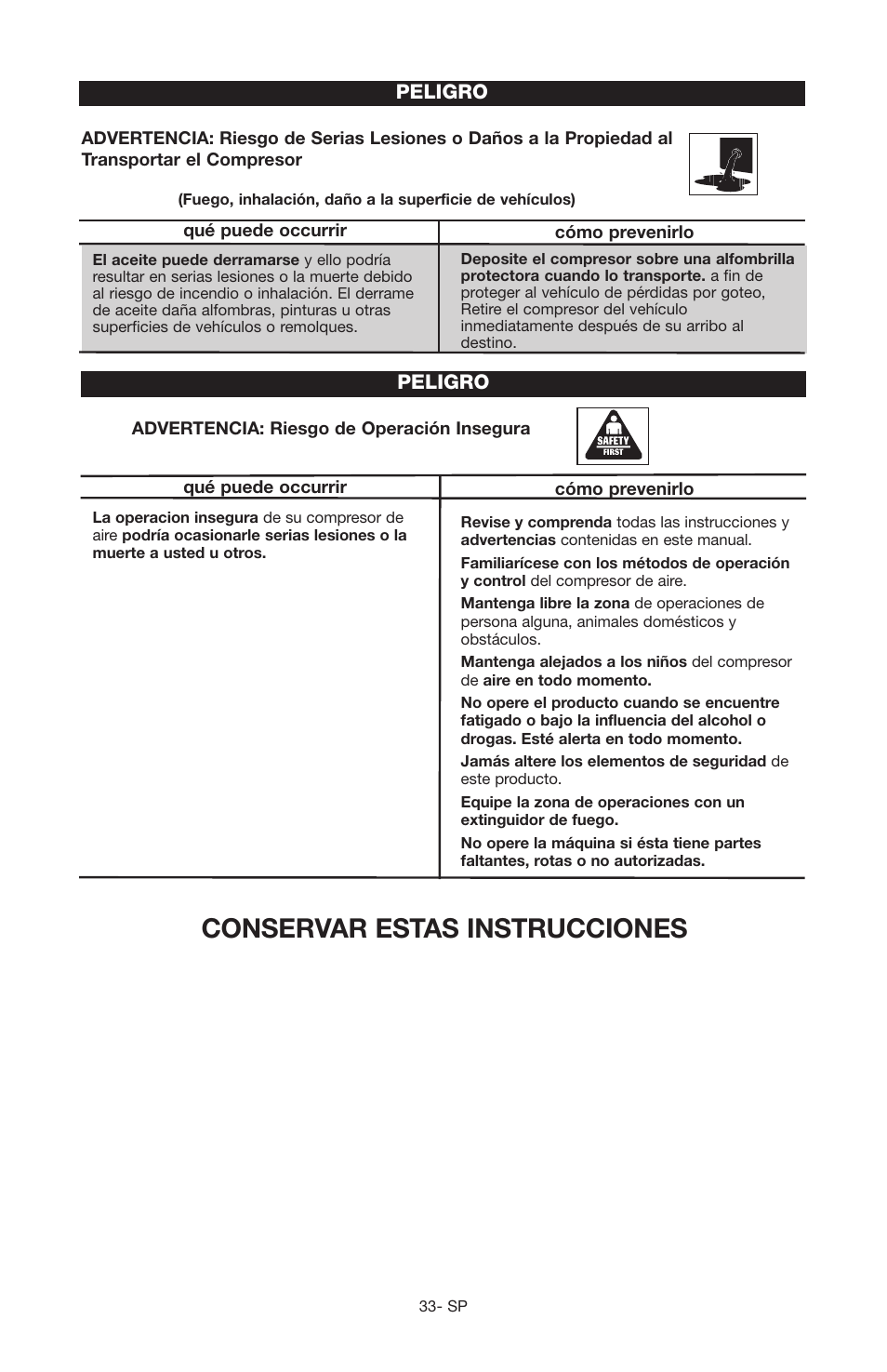 Conservar estas instrucciones | Porter-Cable JOB BOSS C3555 User Manual | Page 33 / 78