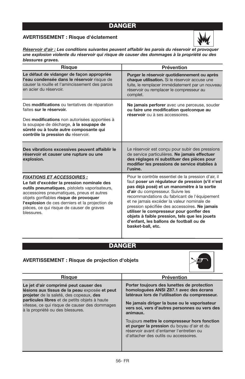Danger | Porter-Cable JOB BOSS C3555 User Manual | Page 56 / 78