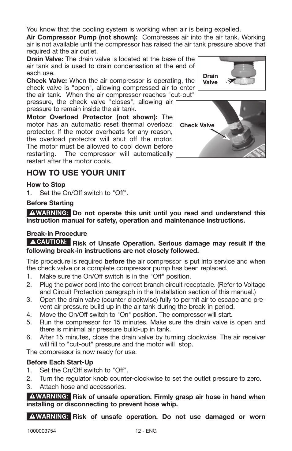 How to use your unit | Porter-Cable 1000003754 User Manual | Page 12 / 64