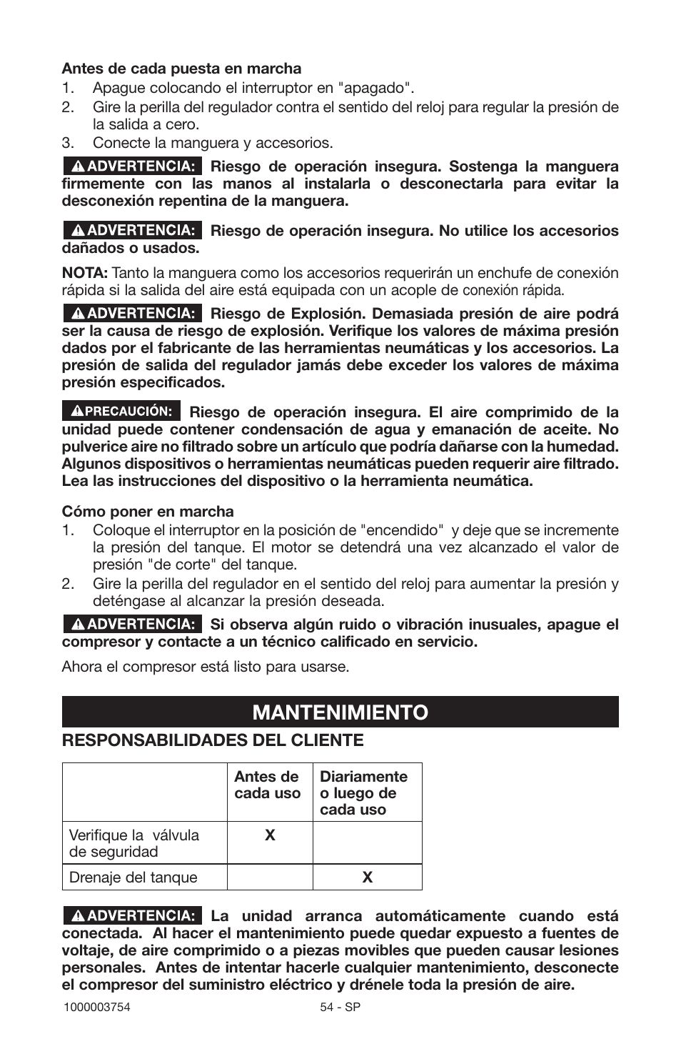 Mantenimiento | Porter-Cable 1000003754 User Manual | Page 54 / 64