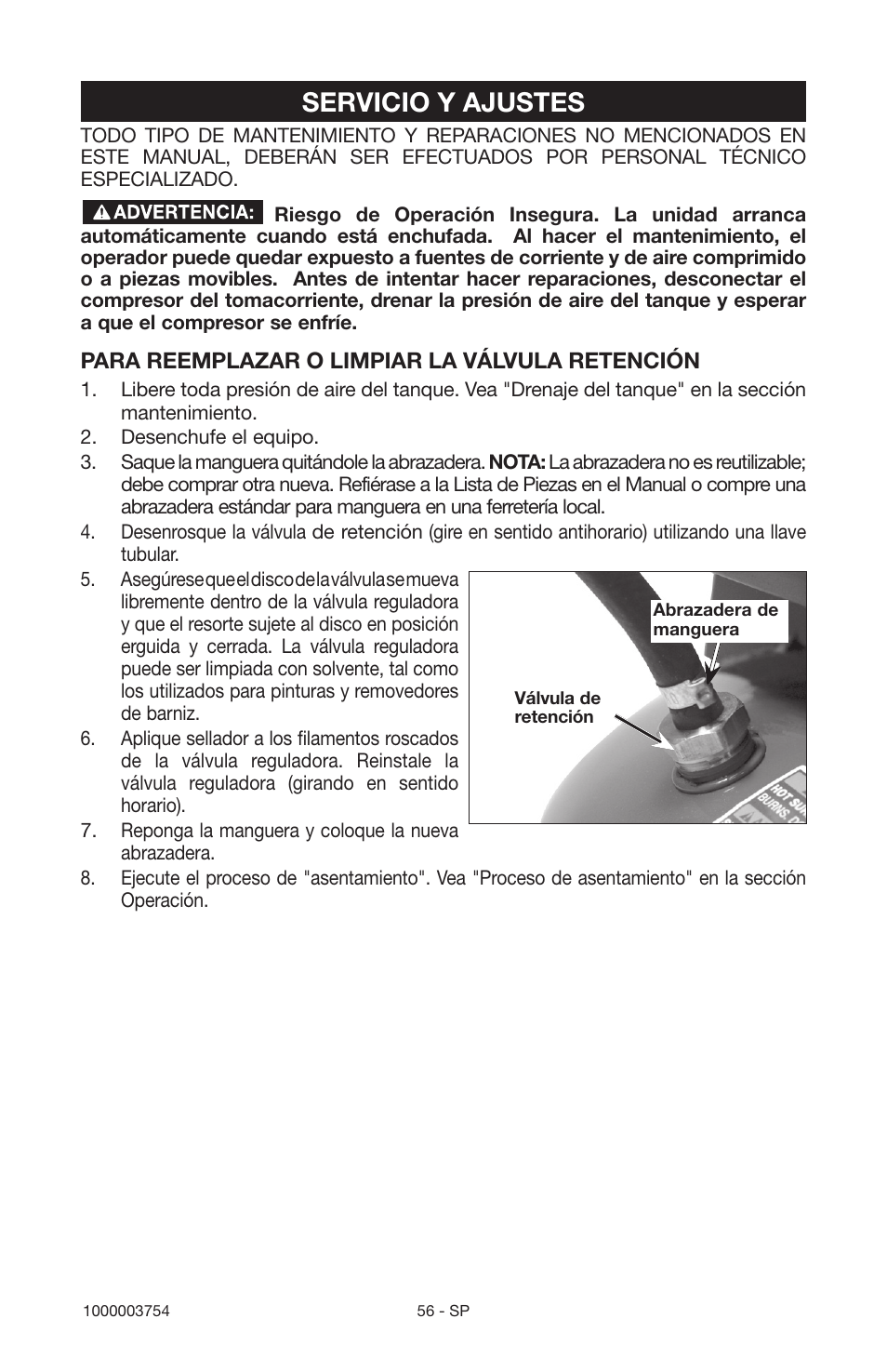 Servicio y ajustes | Porter-Cable 1000003754 User Manual | Page 56 / 64