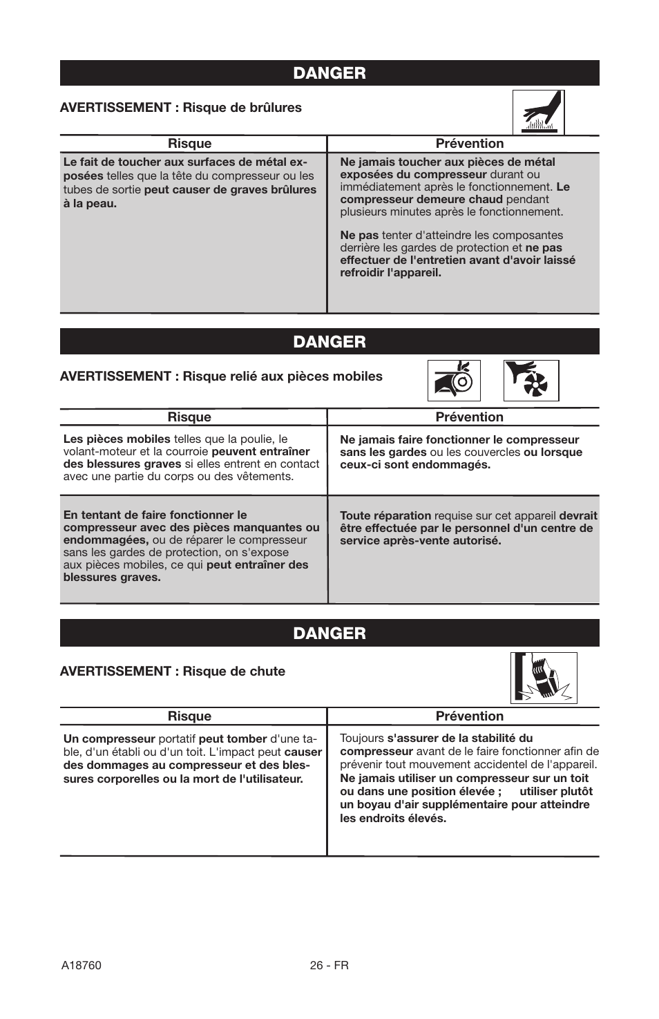 Danger | Porter-Cable A18760-1006-1 User Manual | Page 26 / 60