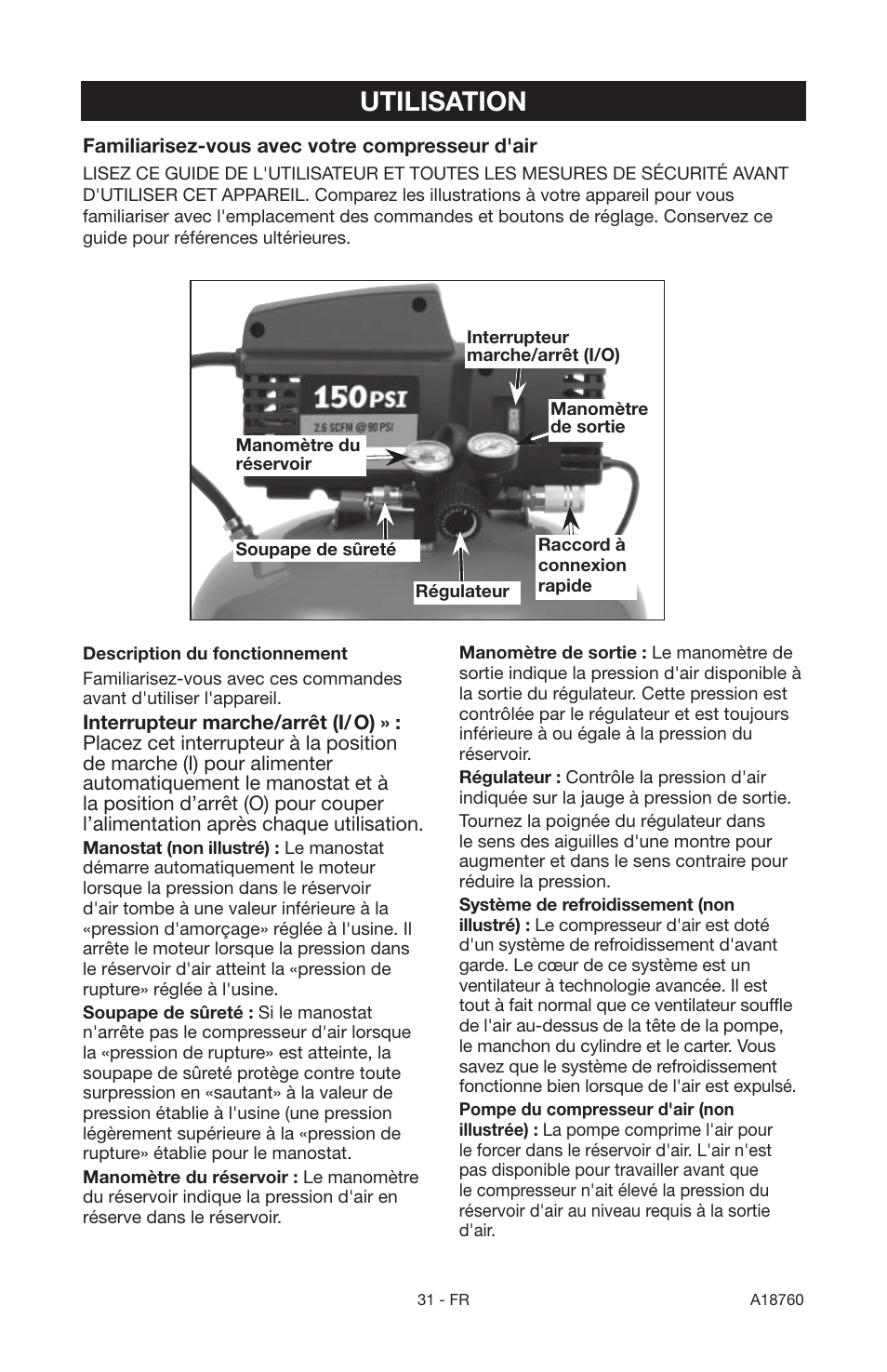 Utilisation | Porter-Cable A18760-1006-1 User Manual | Page 31 / 60