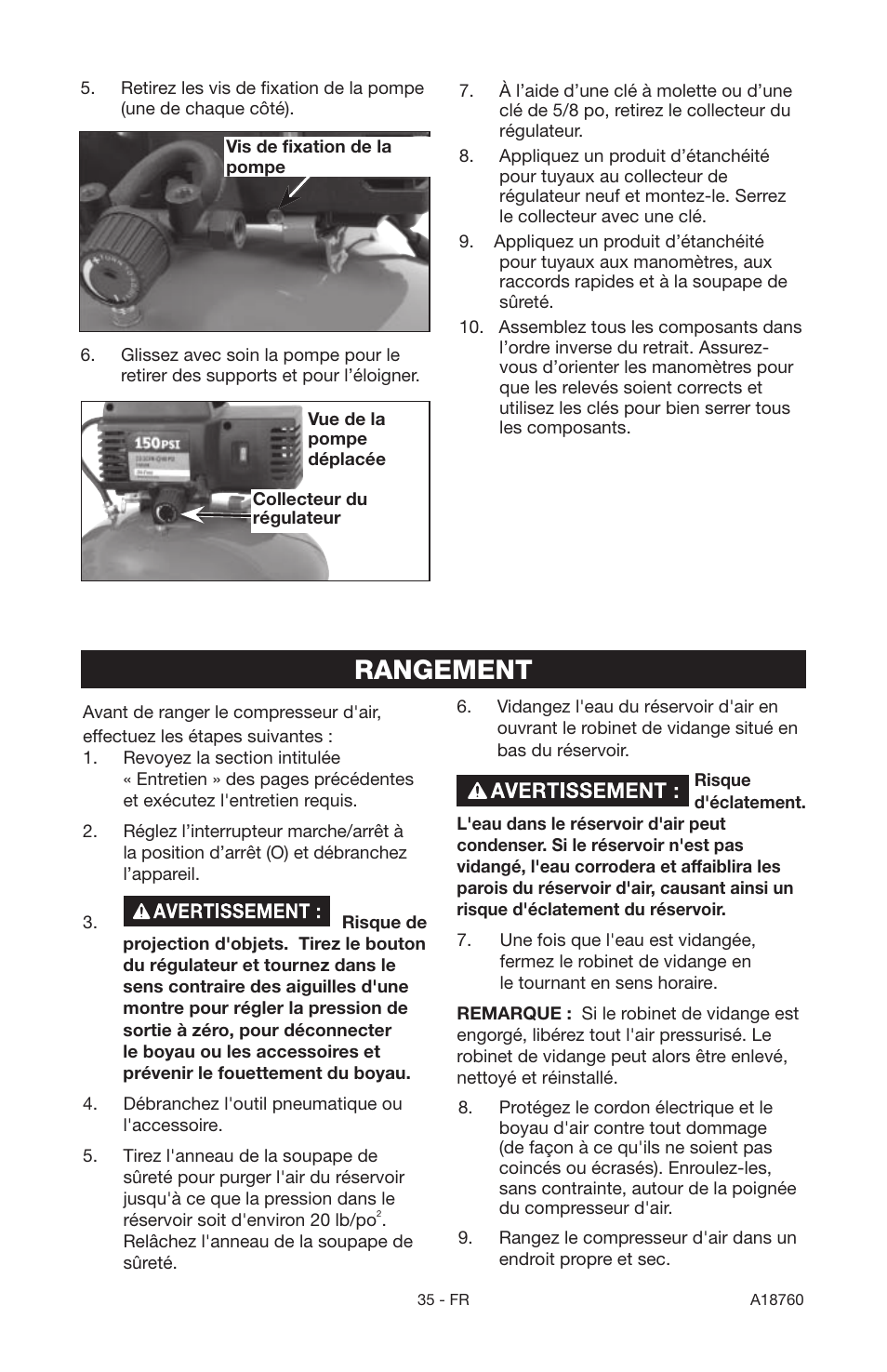 Rangement | Porter-Cable A18760-1006-1 User Manual | Page 35 / 60