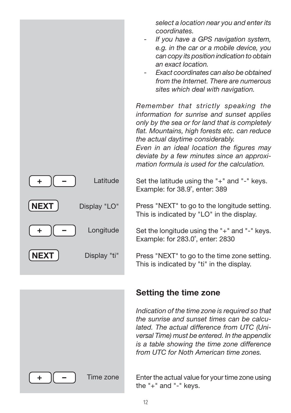 Setting the time zone, Next | P3 International E 9300 User Manual | Page 12 / 48