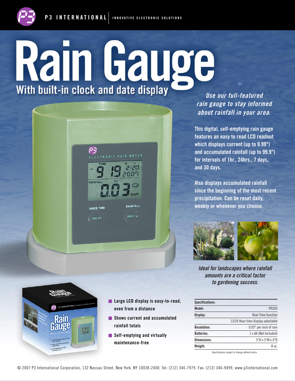 P3 International Rain Gauge P0320 User Manual | 1 page