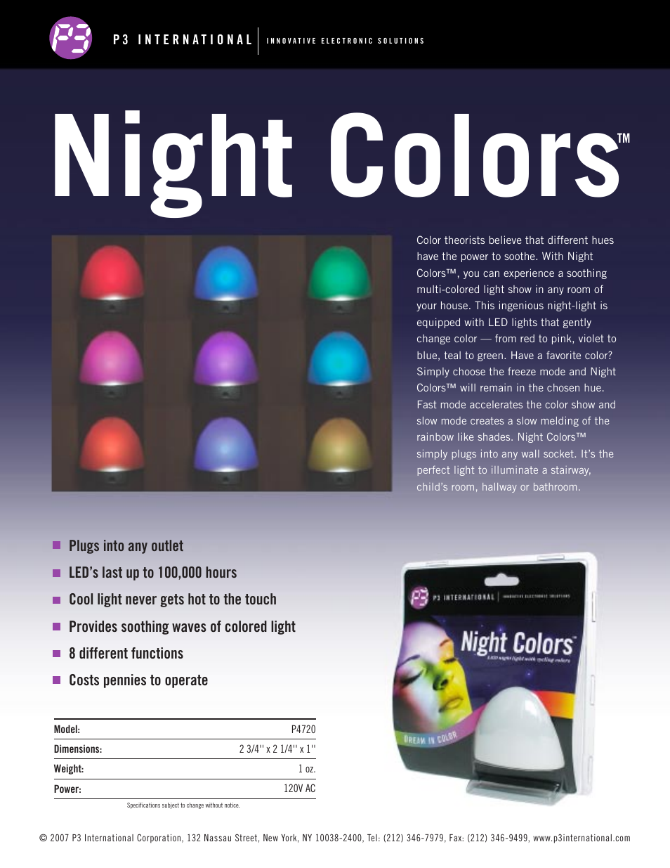 P3 International Night Color P4720 User Manual | 1 page