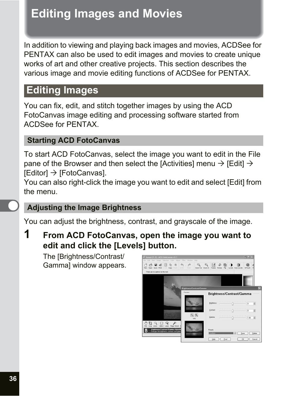 Editing images and movies, Editing images | Pentax Optio SV User Manual | Page 38 / 68