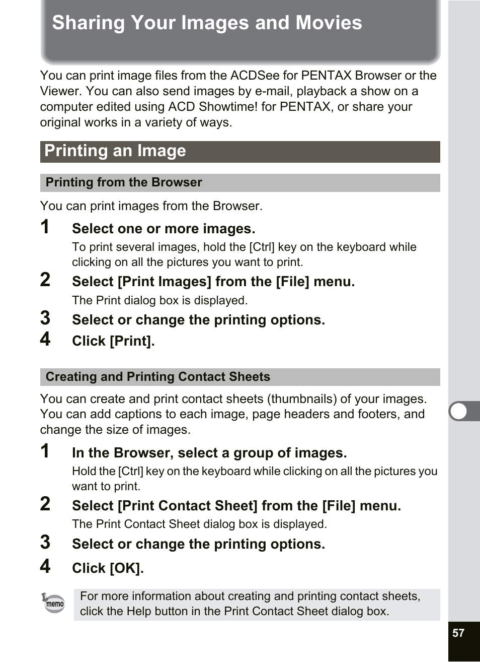 Sharing your images and movies, Printing an image | Pentax Optio SV User Manual | Page 59 / 68