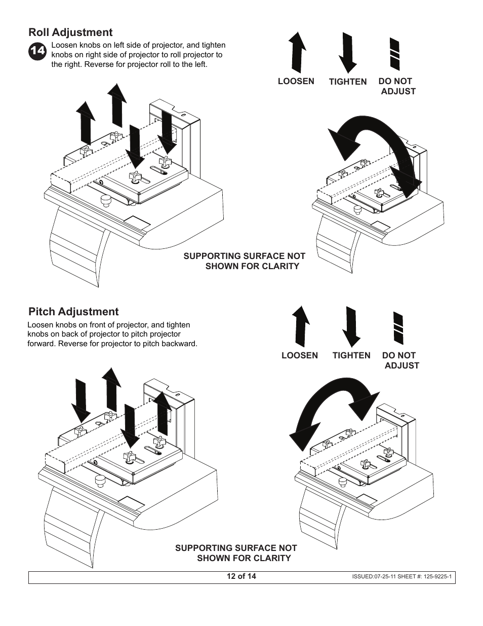 Pitch adjustment, Roll adjustment, Detail 5 detail 6 14 | Peerless Industries Peerless-Av Dukane Projector Short Throw Wall Arm UST-WallArm3 User Manual | Page 12 / 14