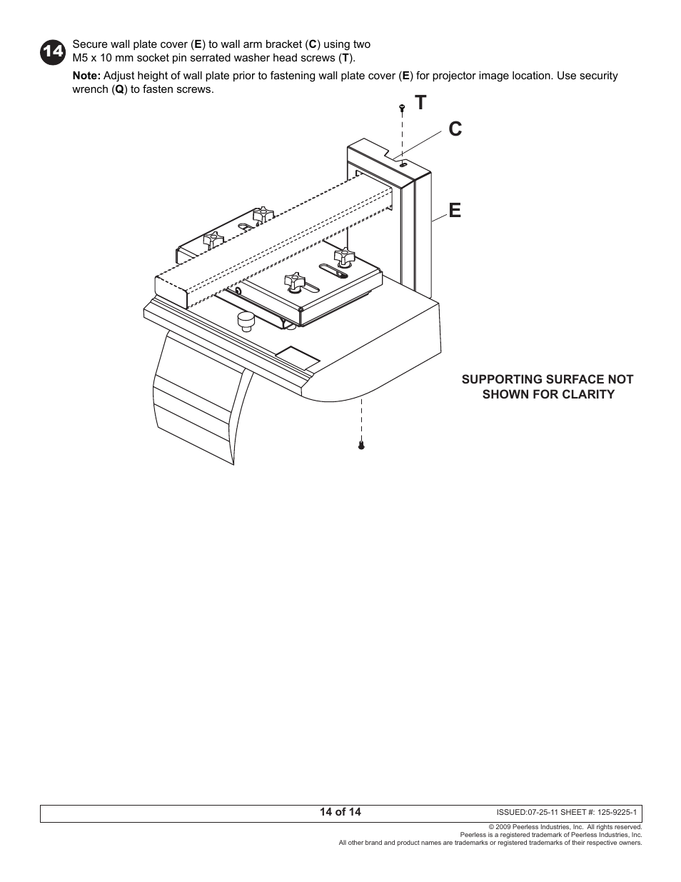 Te c | Peerless Industries Peerless-Av Dukane Projector Short Throw Wall Arm UST-WallArm3 User Manual | Page 14 / 14