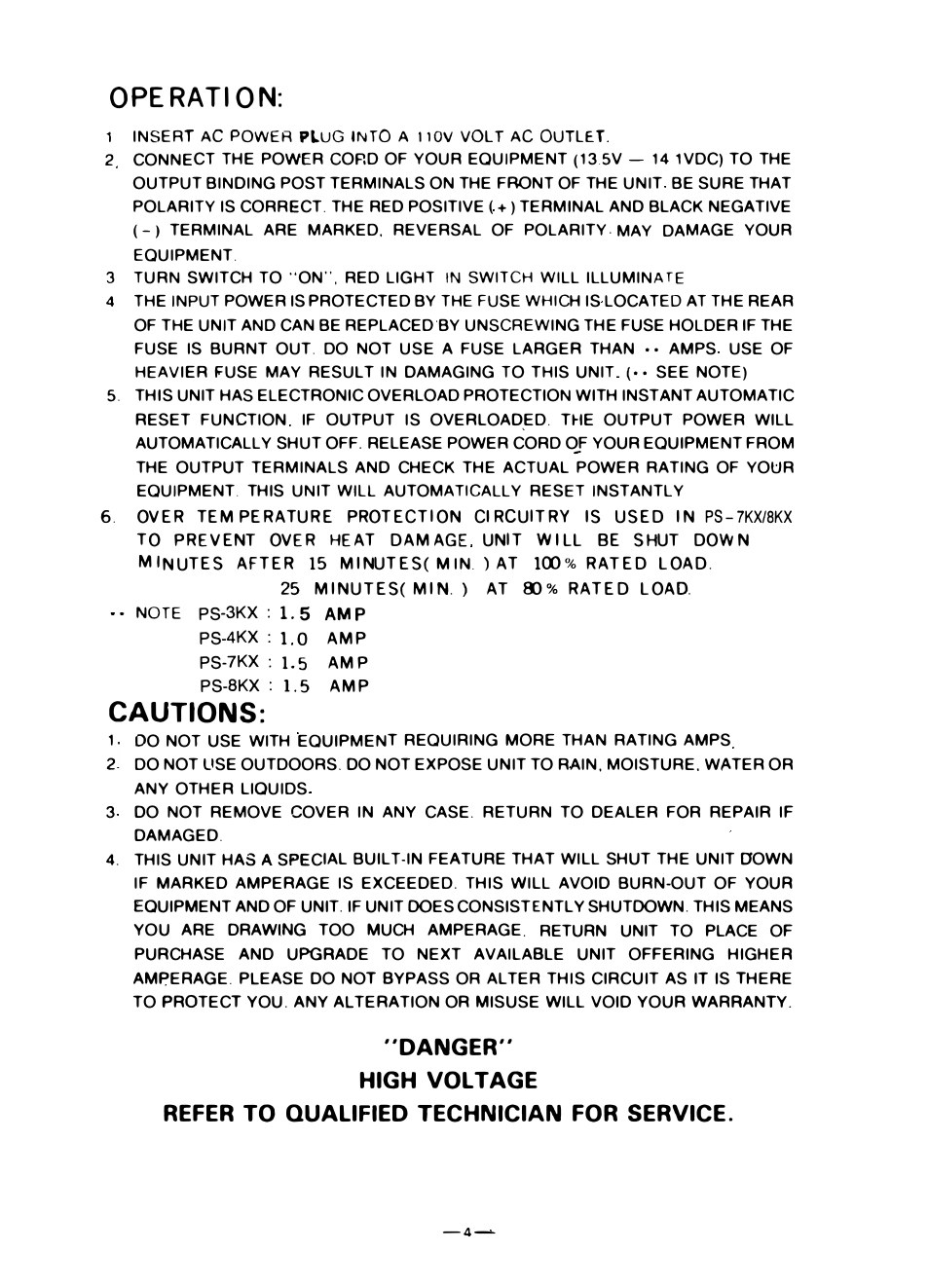 Ope ration, Cautions | Pyramid Technologies PX-7KX User Manual | Page 4 / 4