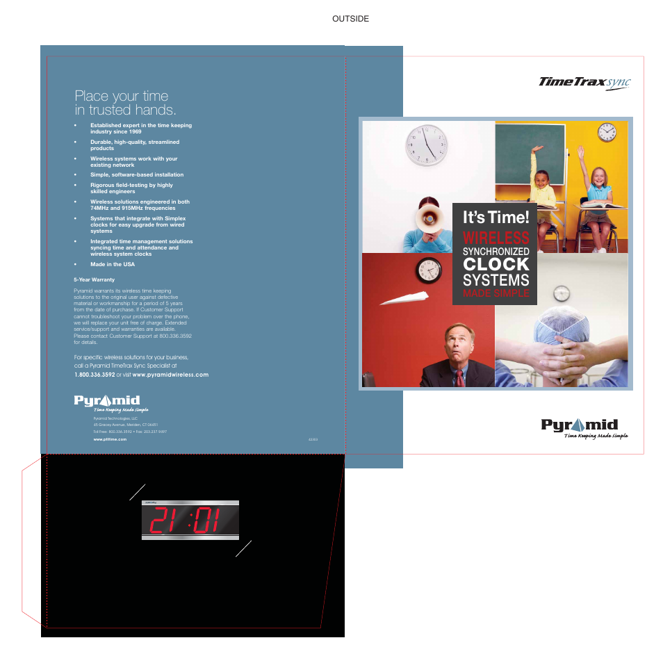 Wireless, Clock, It’s time | Systems, Place your time in trusted hands, Synchronized, Made simple, Outside | Pyramid Technologies TimeTrax Sync User Manual | Page 12 / 12