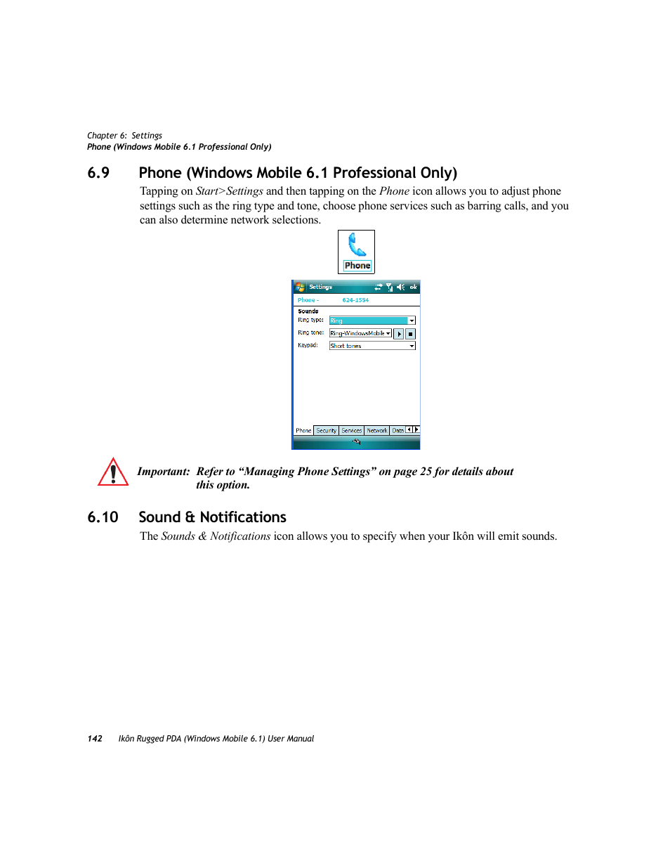 9 phone (windows mobile 6.1 professional only), 10 sound & notifications, Phone (windows mobile 6.1 professional only) | PYLE Audio IKON RUGGED 7505-BT User Manual | Page 156 / 406