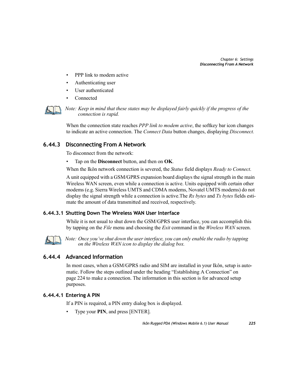 3 disconnecting from a network, 1 shutting down the wireless wan user interface, 4 advanced information | 1 entering a pin | PYLE Audio IKON RUGGED 7505-BT User Manual | Page 239 / 406