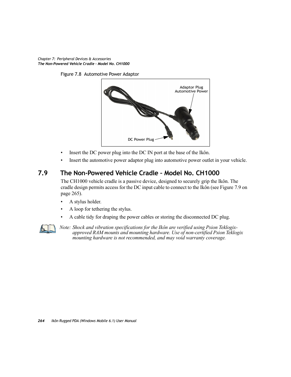 The non-powered vehicle cradle – model no. ch1000 | PYLE Audio IKON RUGGED 7505-BT User Manual | Page 278 / 406