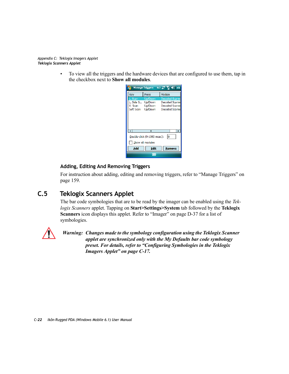 C.5 teklogix scanners applet | PYLE Audio IKON RUGGED 7505-BT User Manual | Page 348 / 406