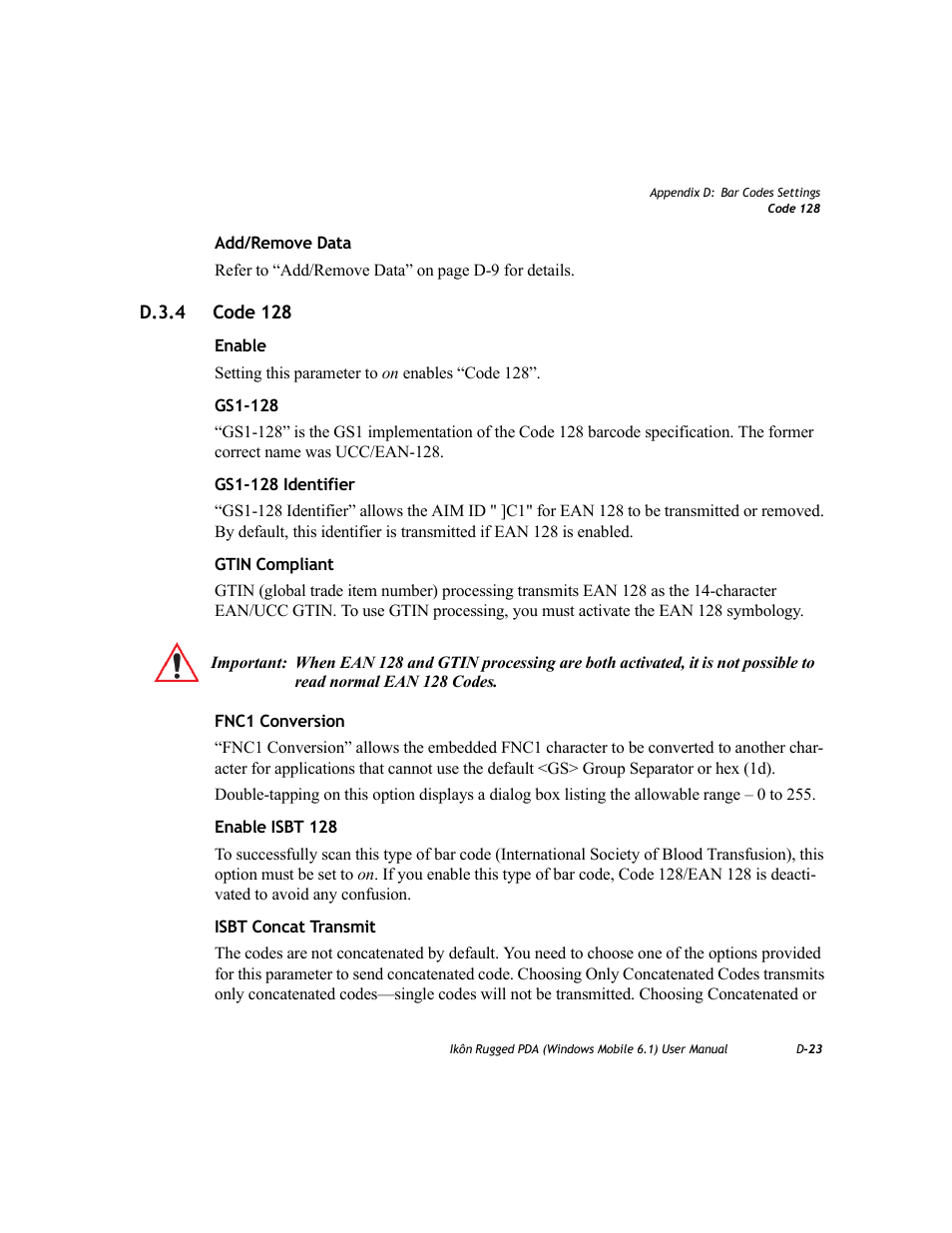 D.3.4 code 128 | PYLE Audio IKON RUGGED 7505-BT User Manual | Page 371 / 406