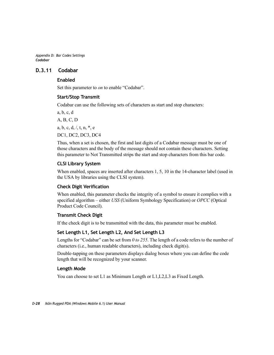 D.3.11 codabar | PYLE Audio IKON RUGGED 7505-BT User Manual | Page 376 / 406