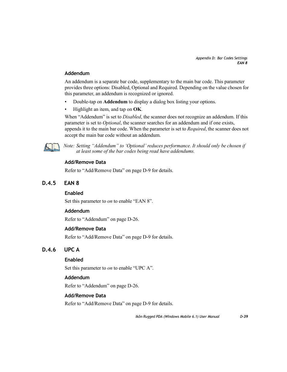 D.4.5 ean 8, D.4.6 upc a | PYLE Audio IKON RUGGED 7505-BT User Manual | Page 387 / 406
