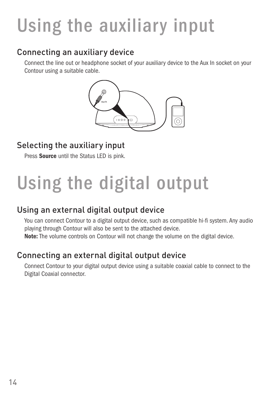 Using the auxiliary input, Using the digital output | Pure Digital Pure Contour Air 200i User Manual | Page 14 / 28