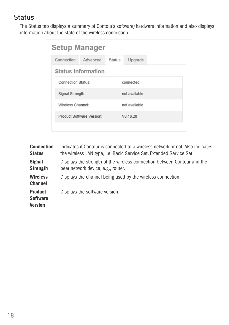 Status | Pure Digital Pure Contour Air 200i User Manual | Page 18 / 28