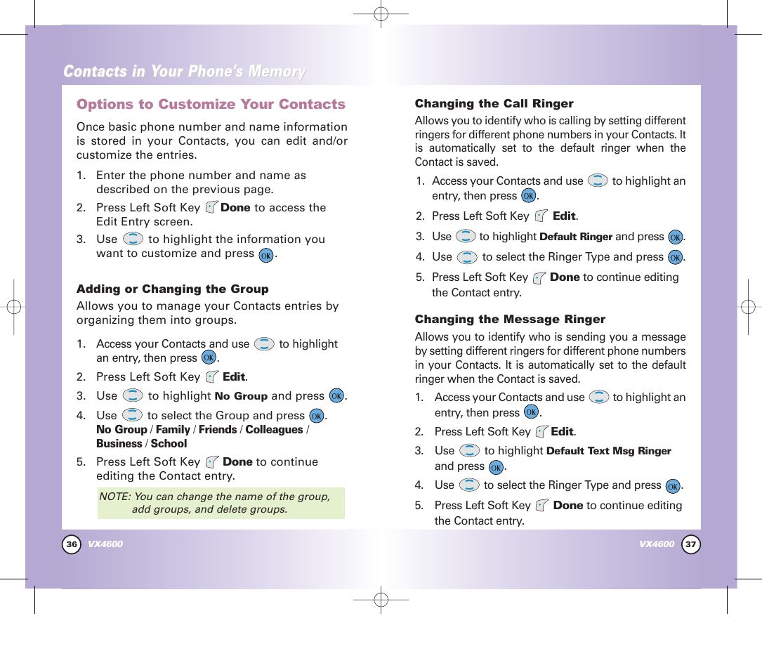 Contacts in y | Pure Digital VX4600 User Manual | Page 20 / 80