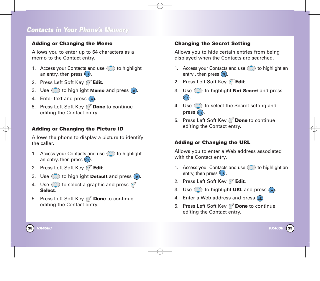 Contacts in y | Pure Digital VX4600 User Manual | Page 21 / 80