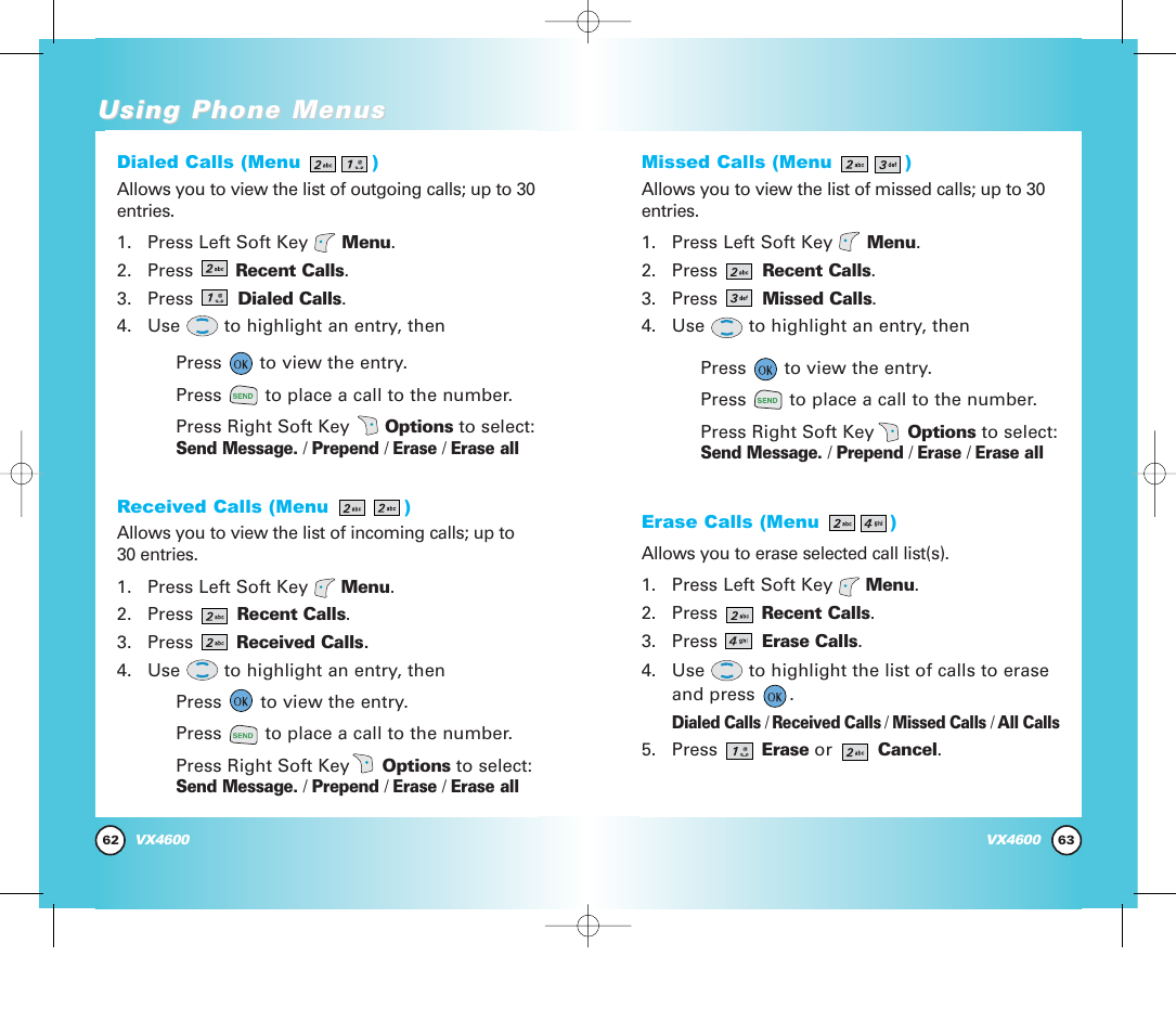 Using phone menus | Pure Digital VX4600 User Manual | Page 33 / 80