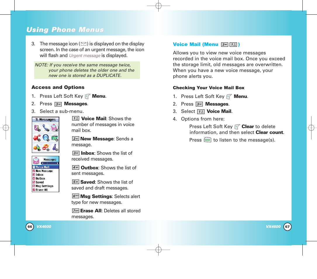 Using phone menus | Pure Digital VX4600 User Manual | Page 35 / 80