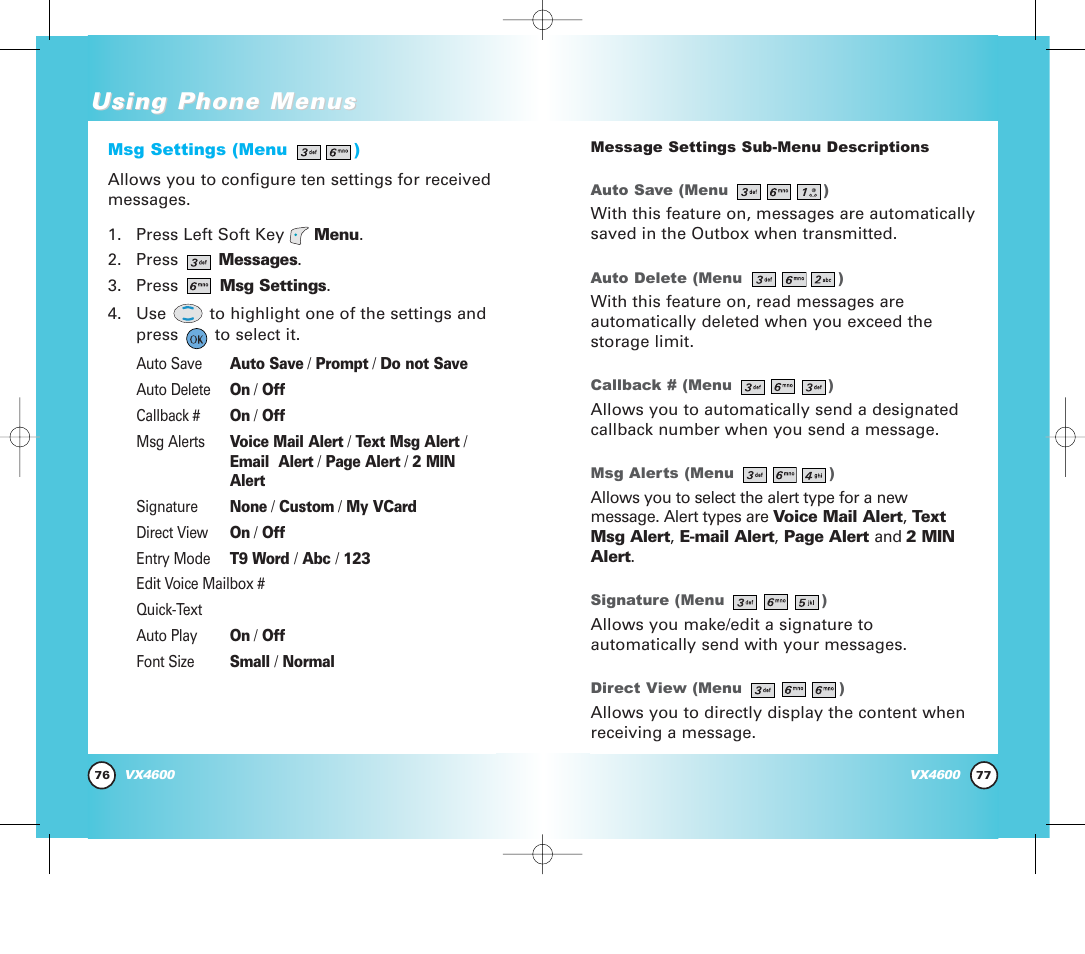 Using phone menus | Pure Digital VX4600 User Manual | Page 40 / 80