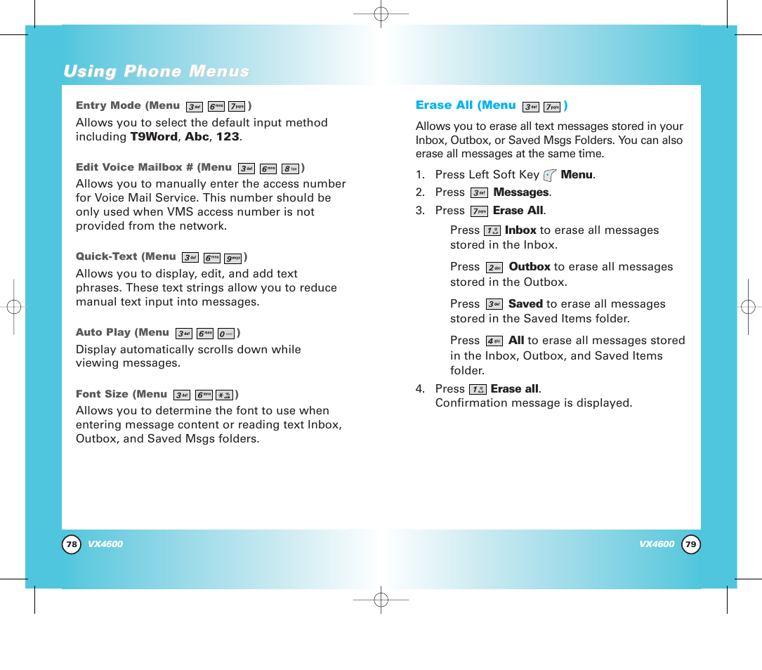 Using phone menus | Pure Digital VX4600 User Manual | Page 41 / 80