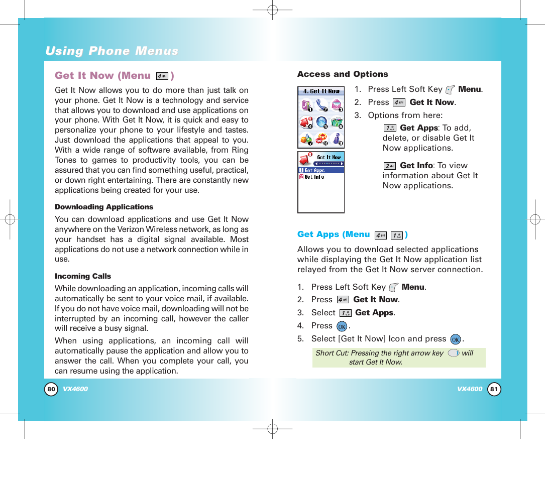 Using phone menus | Pure Digital VX4600 User Manual | Page 42 / 80