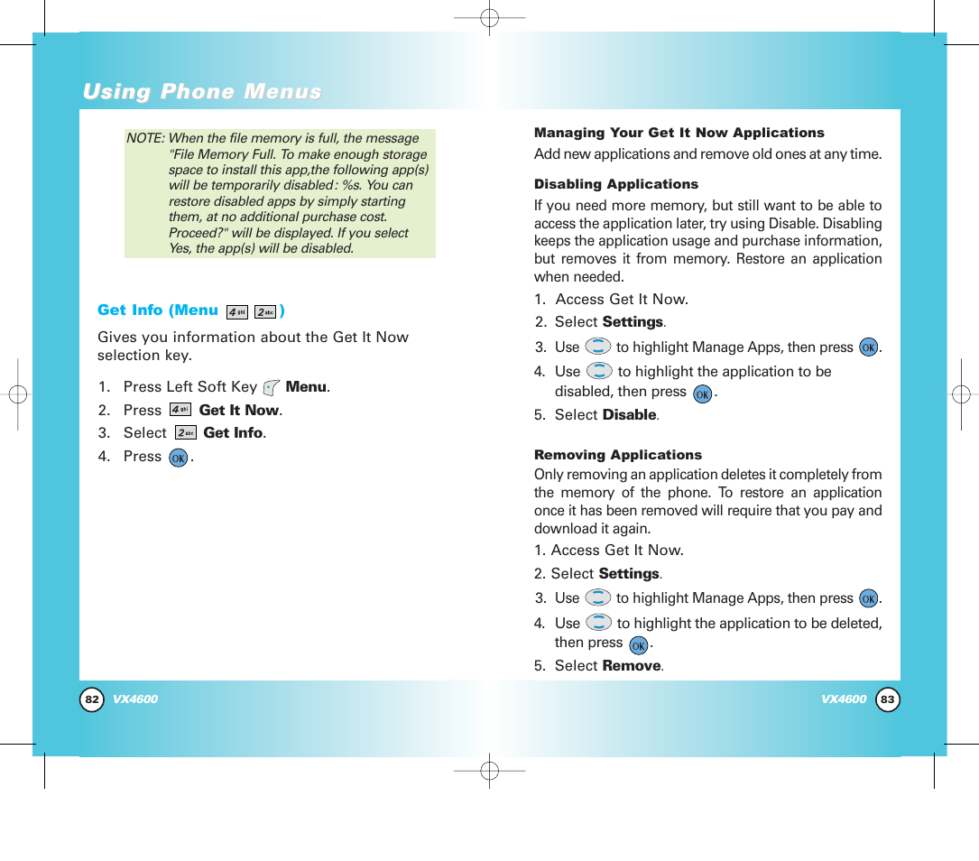 Using phone menus | Pure Digital VX4600 User Manual | Page 43 / 80