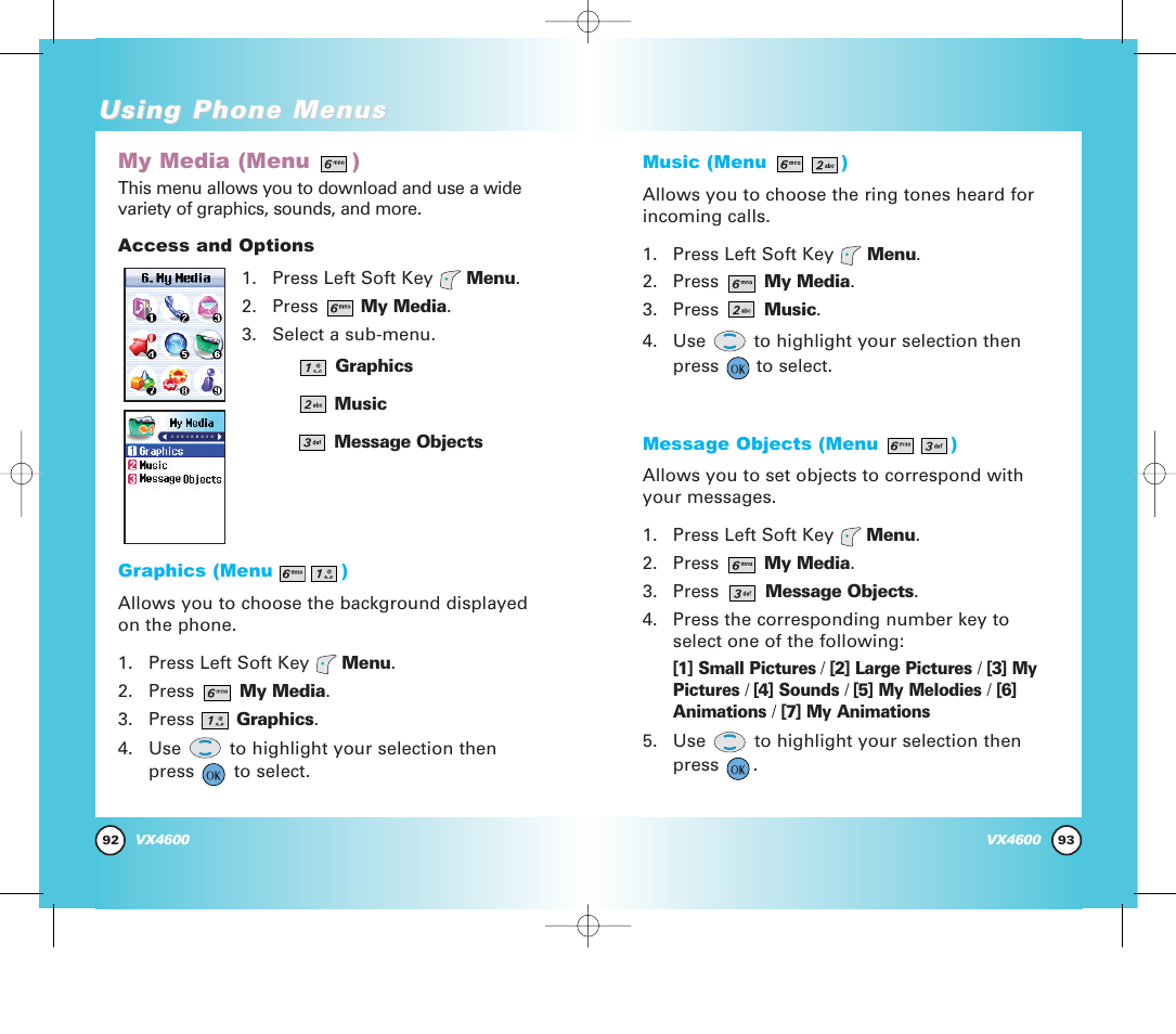 Using phone menus | Pure Digital VX4600 User Manual | Page 48 / 80