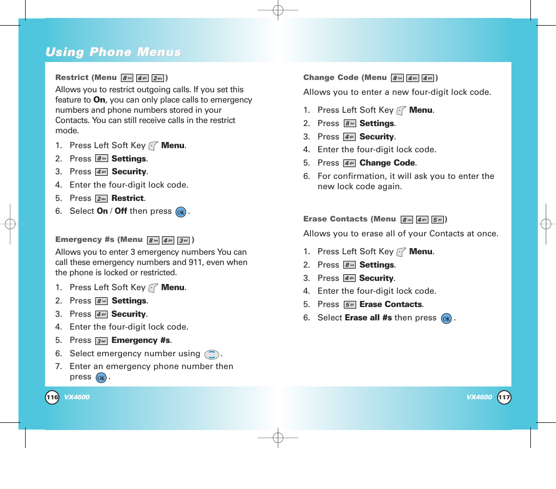 Using phone menus | Pure Digital VX4600 User Manual | Page 60 / 80