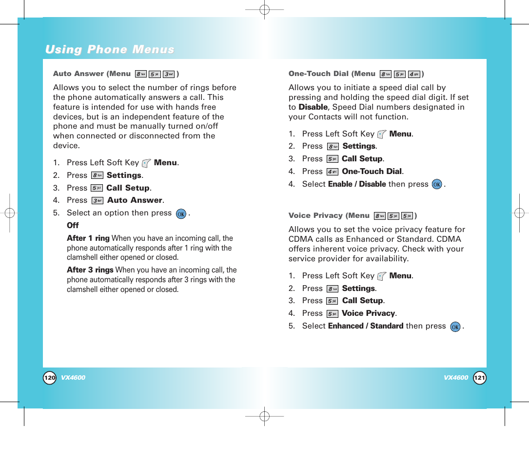 Using phone menus | Pure Digital VX4600 User Manual | Page 62 / 80