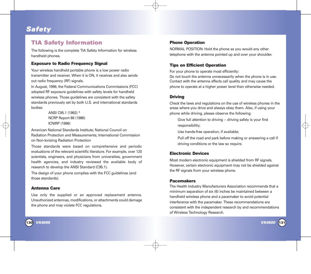 Safety, Tia safety information | Pure Digital VX4600 User Manual | Page 67 / 80