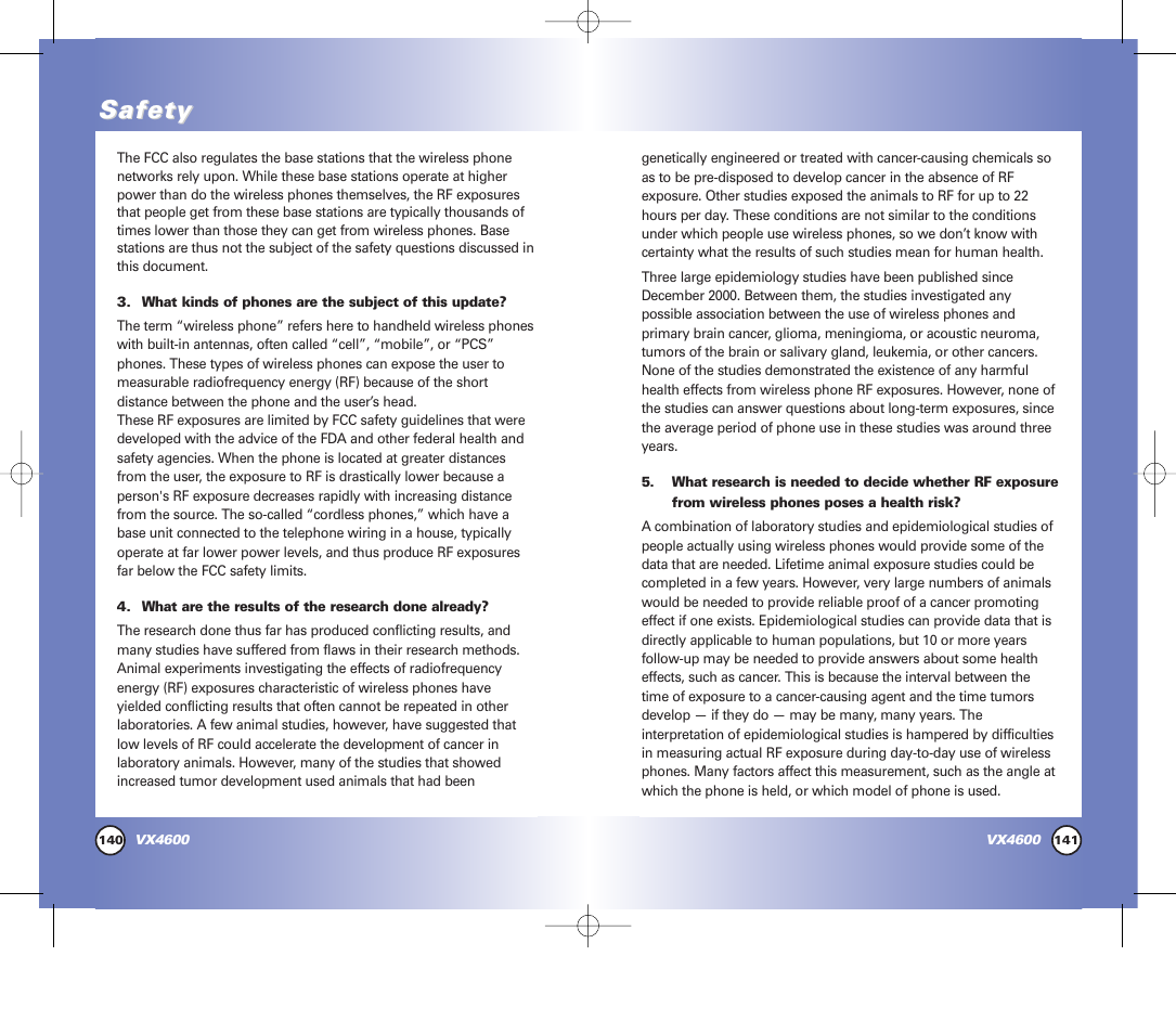 Safety | Pure Digital VX4600 User Manual | Page 72 / 80