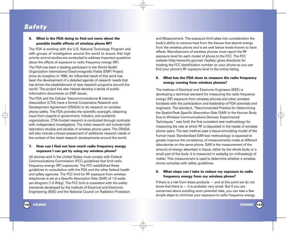 Safety | Pure Digital VX4600 User Manual | Page 73 / 80