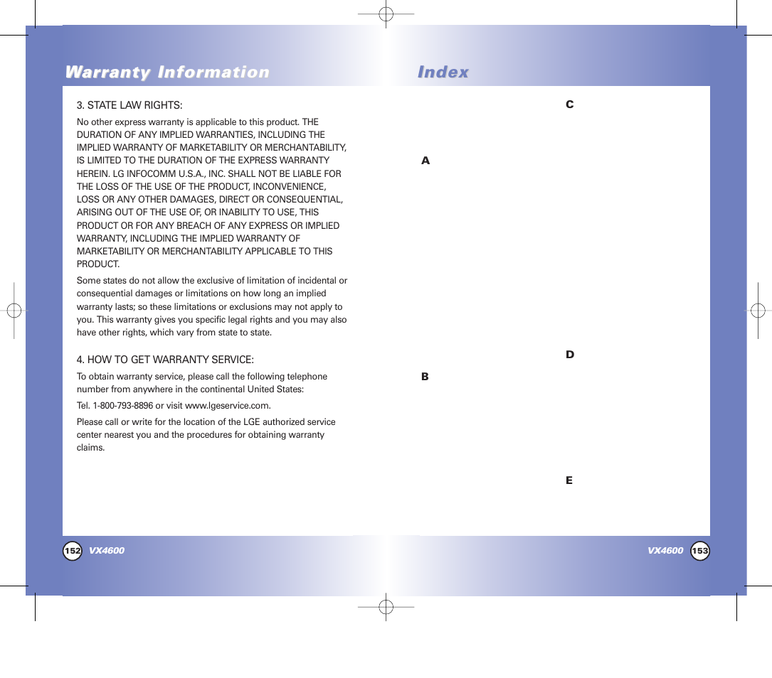 Index, War ar ranty infor ranty infor mation mation | Pure Digital VX4600 User Manual | Page 78 / 80