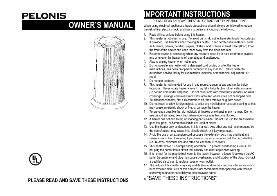 Pelonis HC-0125D User Manual | 4 pages