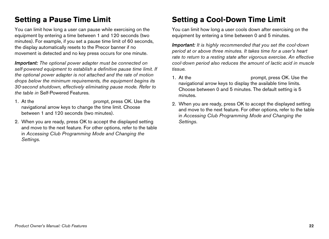 Setting a pause time limit, Setting a cool-down time limit | Precor 946i User Manual | Page 24 / 101